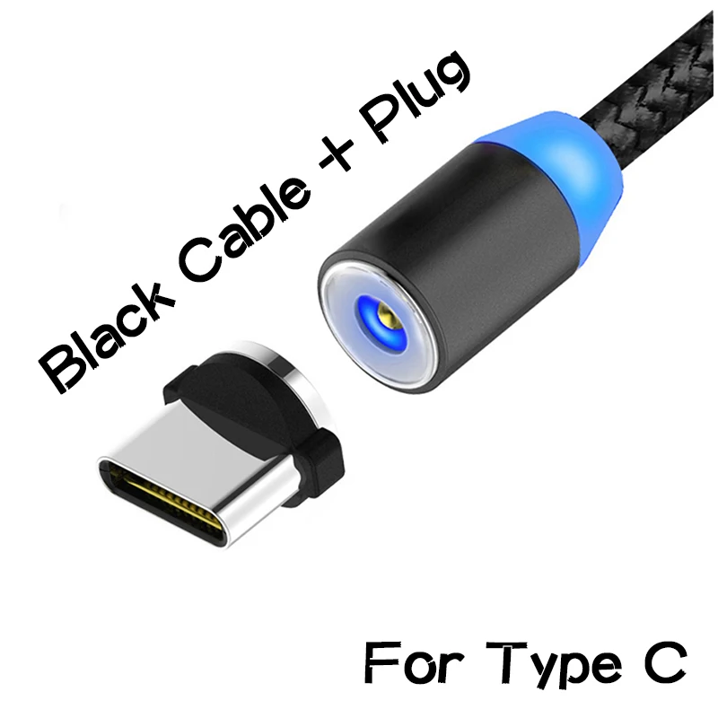 Магнитный usb-кабель для быстрой зарядки, магнитный кабель типа C для зарядки и передачи данных, шнур для мобильного телефона, 1 м, 2 м, кабель Microusb type-C для iPhone - Цвет: Black type c