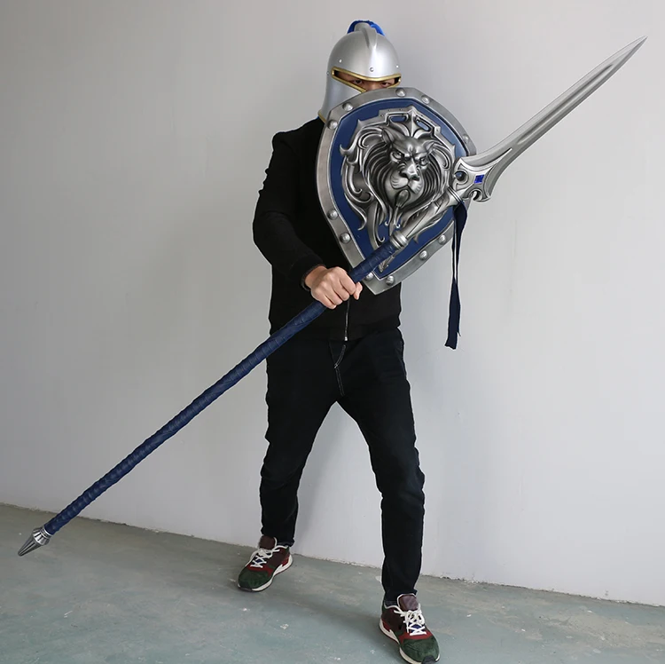 

DHL shipping 1:1 Wow Stormwind soldier Lion Shield, sword, Helmet and Spear Weapons Role Play Kirsite Metal Weapon Prop Sword