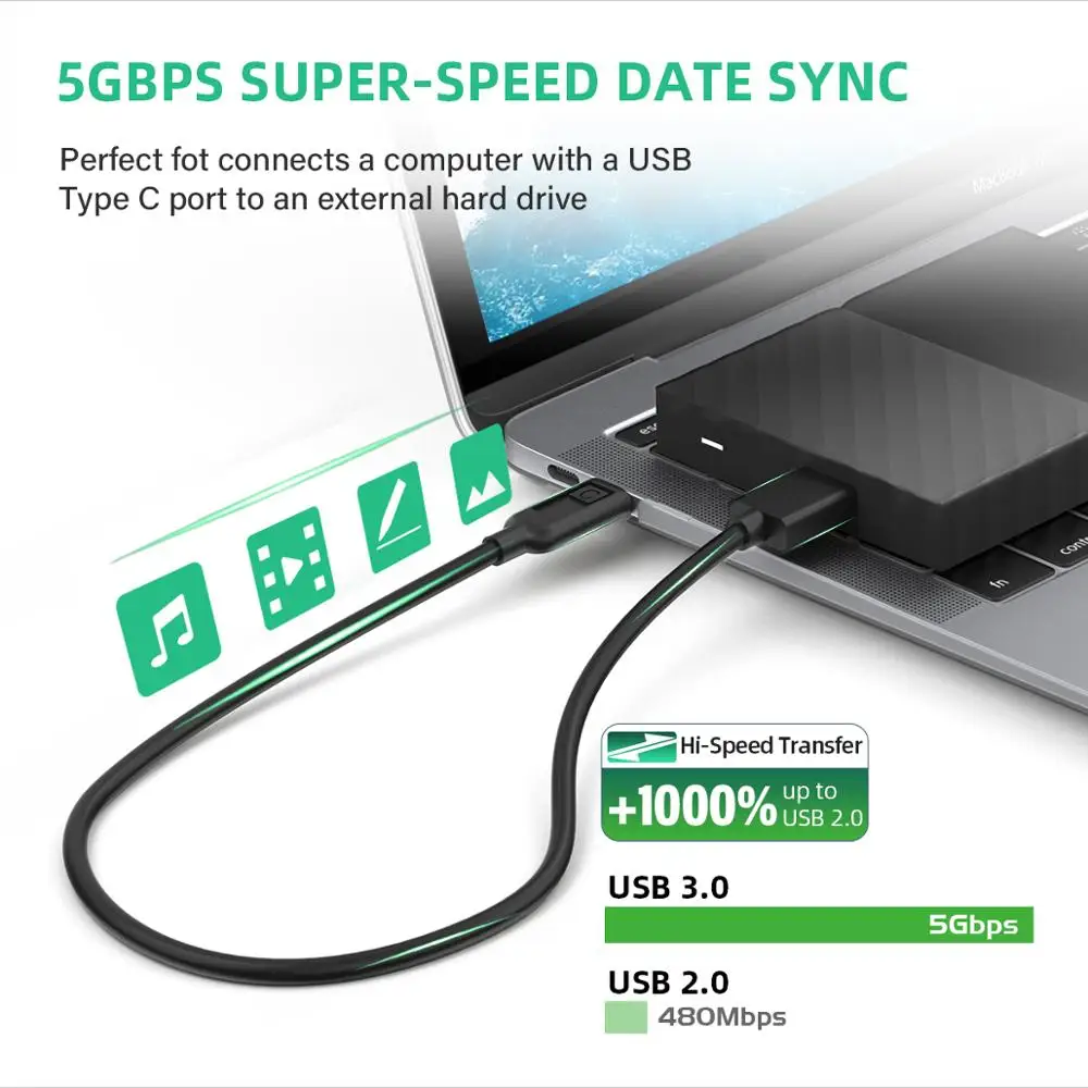 Кабель Type C к Micro B AMPCOM USB 3 1 type-C(Gen1 5 Гбит/с) 0 Micro-B внешнему жесткому диску кабель для