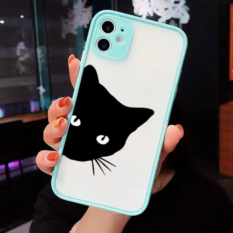 

Cute cartoon animal black cat Phone Cases matte transparent For iphone 7 8 11 12 plus mini x xs xr pro max cover