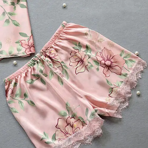 Женское атласное кружевное нижнее белье Babydoll пижама с цветочным принтом