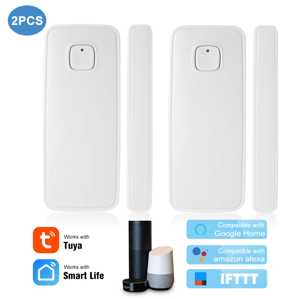 2 PCS Wifi датчик для двери Tuya приложение управление двери окна открывания сигнализации датчик, магнитный переключатель беспроводной детектор для Alexa Google Home IFTTT - Комплект: 2 PCS