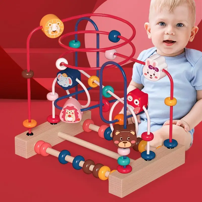 

Bead Maze Toy for Toddlers Wooden Colorful Roller Coaster Educational Circle Toy