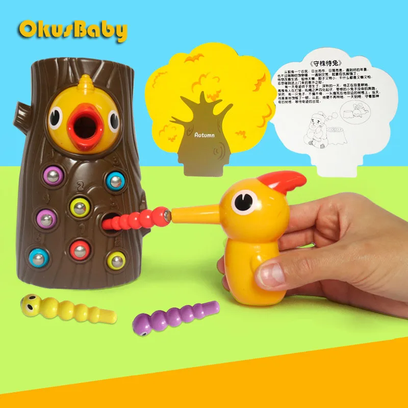 Деревянные игрушки магнитные ловля червя игра для кормления животных маленькие