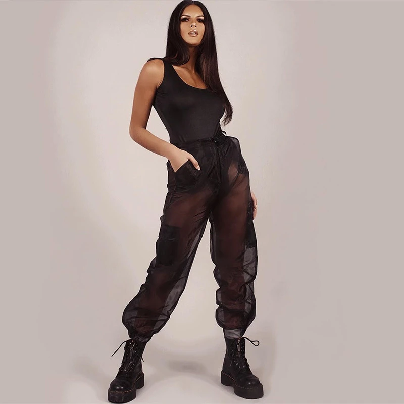 

Sexy Women Mesh Sheer Perspective Pant Transparent Loose Thin Leisure Lounge Pants Nightclub Party Bottoms Club Wearing Trousers