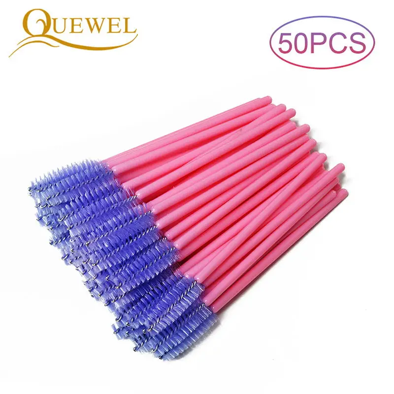 Blue1-Pink 50 шт одноразовая щетка для ресниц, тушь для ресниц, палочки для ресниц, ресницы для наращивания, аппликатор для бровей, косметическая Кисть для макияжа, наборы инструментов - Цвет: Blue1-Pink