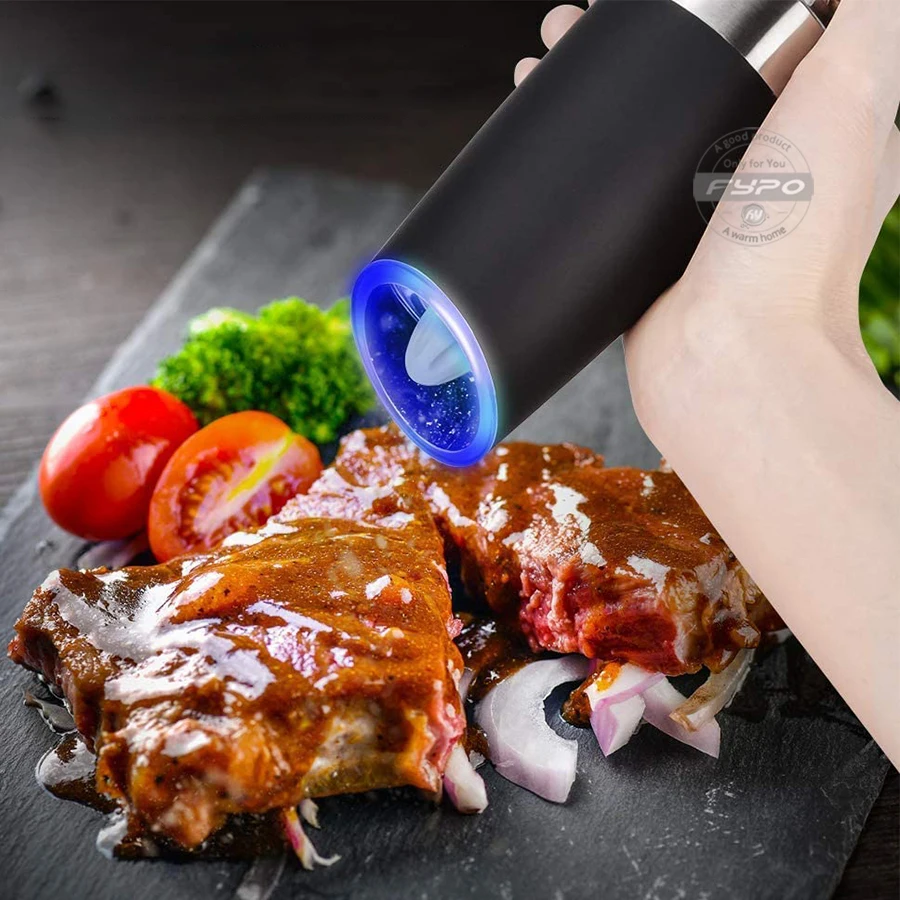 

Fypo Electric Salt Pepper Grinder Stainless Steel Automatic Salt Shaker Battery Pepper Mill with Adjustable Coarseness BBQ Tool