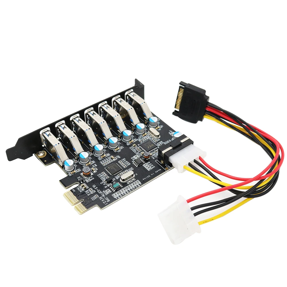 Суперскоростная карта-адаптер PCIE 7 портов USB 3 0 с 4-контактным разъемом питания IDE