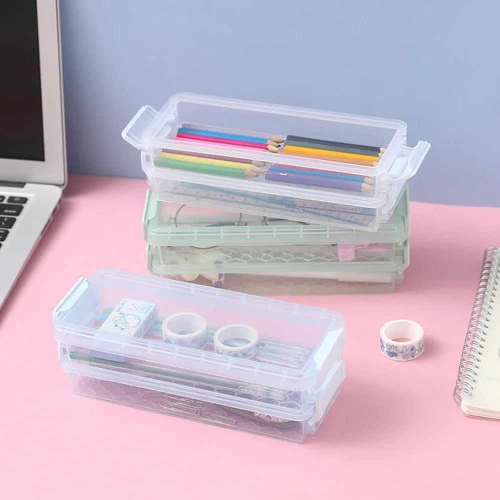 Креативный двухслойный пенал портативный прозрачный чехол для карандашей