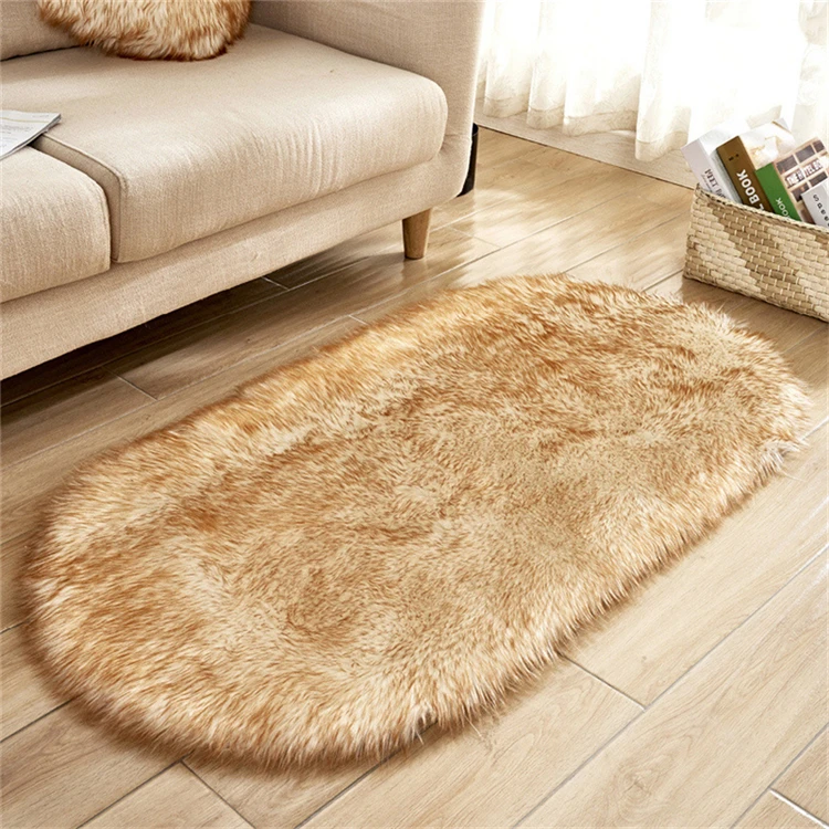 Oval Fur Faux Artificial Sheepskin Carpet Washable Seat Pad Fluffy Rugs Hairy Wool Soft Warm Carpets For Living Room - Color: D