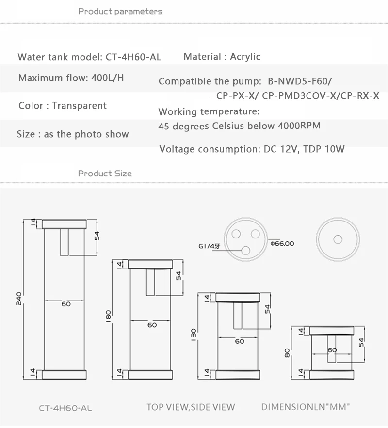 

Bykski POM water tank 130/180/240mm water cooling Cylindrical Reservoir 60mm Diameter G1/4" Black POM Cover Acrylic Body