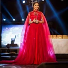 Красное платье знаменитости Sevintage с высоким воротником, Средний Восток, Дубай, Длинные плечи, шлейф, Тюлевое платье для выпускного вечера, вечерние платья, Abendkleider