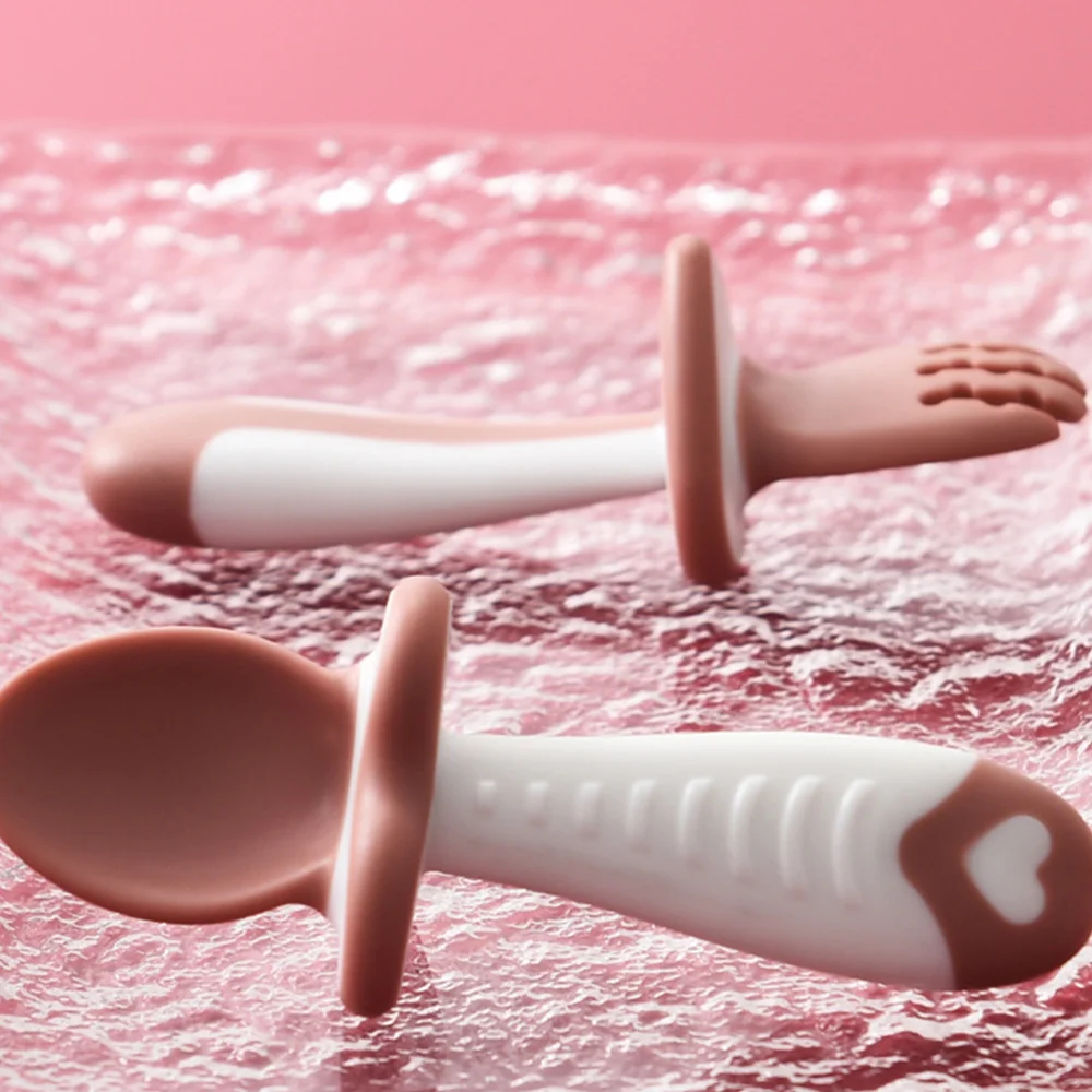 

1 Set Baby Spoon and Fork Silicone Tableware Practical Baby Cutlery