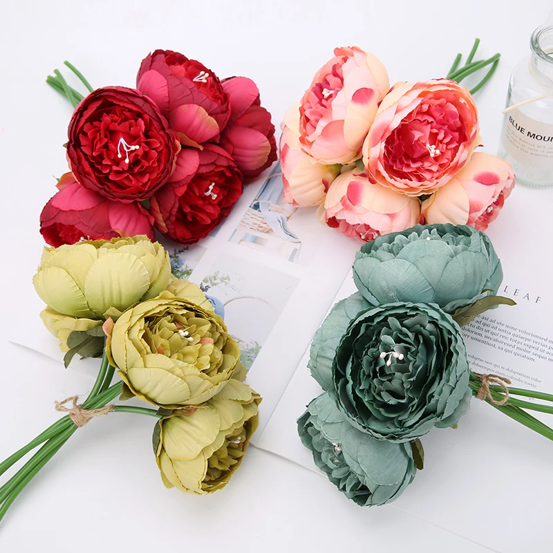 1/5 шт. 25 см Искусственный Пион из шелка Цветы Букет дешевые искусственные цветы