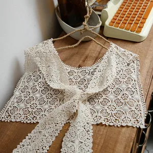 Ажурный шарф в японском стиле Lamtrip Boutique В Стиле Лолита с круглым крючком и цветочным принтом морской тематики, Осенний кружевной шарф в стиле девушки Мори