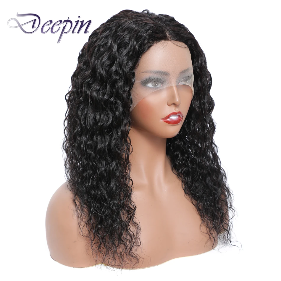 

Deepin Hair T Part Lace Wig Water Wave Human Hair Wig For Women Natural Color Brazilian Non-Remy 13x1 Lace Part Human Hair Wigs