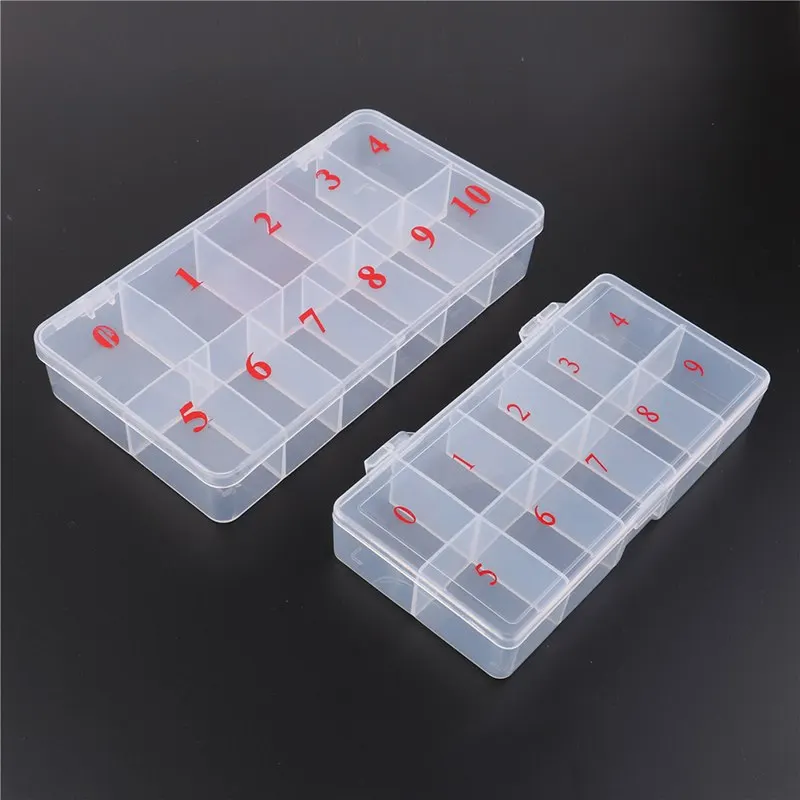 

Fake Nail Box Nail Tip box Natural Translucent Nail Art False Nail Art Tips Case Container Box Acrylic Storage Case 10/11 Grids