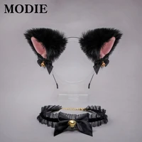 modie girls fashion cat ears style plush hairband sweet collar headband colorful hair decorate set fashion hair accessories