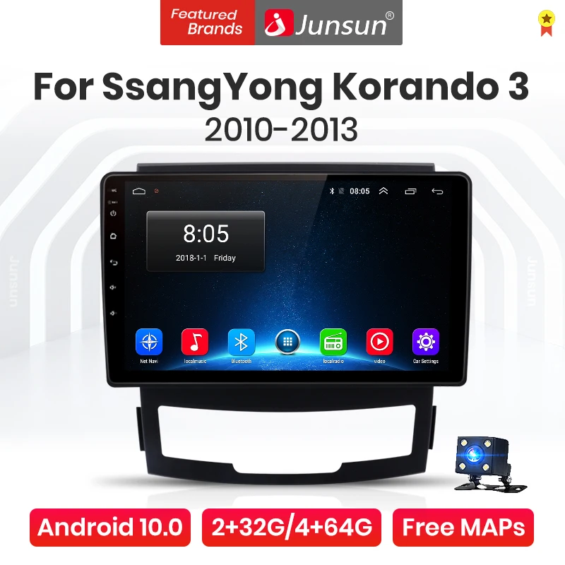 Автомобильный мультимедийный плеер Junsun V1 Pro 4G CarPlay Android 10 + 64G для SsangYong Korando 2010 2013 GPS