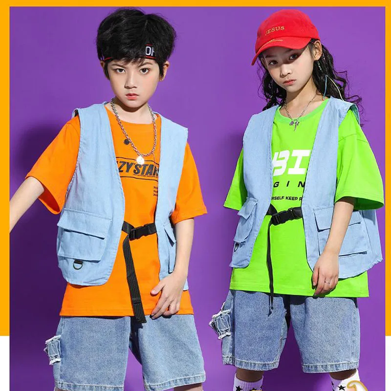

Girls Boys Jazz Dance Costume Clothes Wear Kid Hip Hop Clothing Sweatshirt Top Tactical Cargo Jeans shorts Vest Carnival Outfits