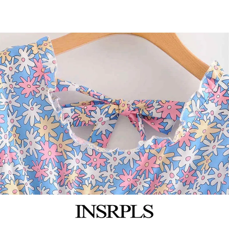 INSRPLS женские винтажные милые укороченные блузки с цветочным принтом и рюшами