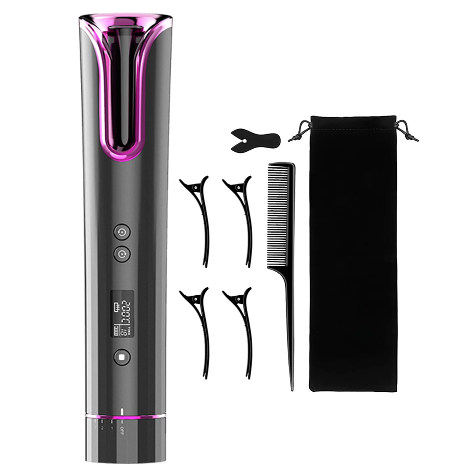 

Automatic Curling Iron Cordless Hair Curler Curling Irons USB Wireless Large Curling Iron Anti-Scalding Protection LCD Display