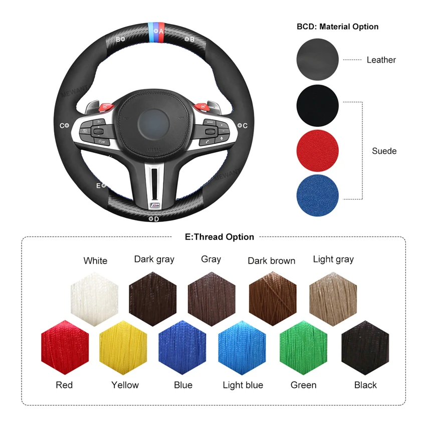 

MEWANT Black Suede Car Steering Wheel Cover for BMW M3 G80 M4 G82 G83 M5 F90 M8 F91 F92 F93 X3 M F97 X4 F98 X5 F95 X6 F96