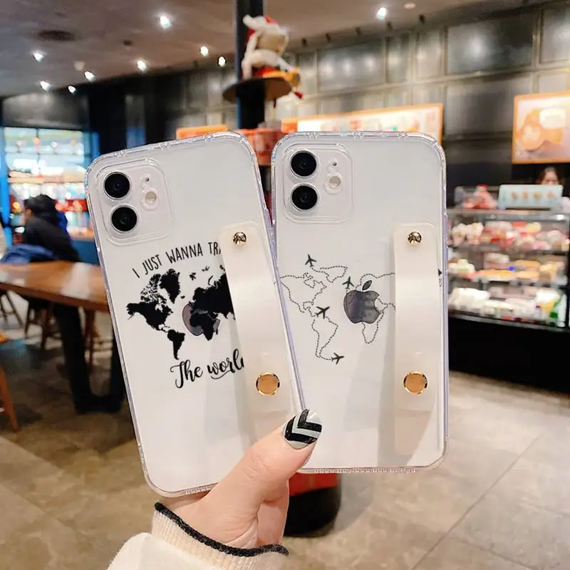 

Airplane world map travel abstract line Phone Case for iPhone 11 12 pro mini 7 8 Plus X XS XR Max Cover Hand Band Cases Soft TPU