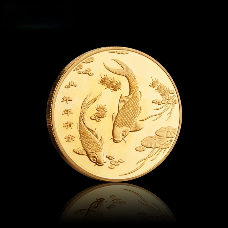 

Storage Money Medal Gold and Silver Coin Chinese Style Fish Every Year Commemorative Coin Embossed Metal Craft Badge Gift