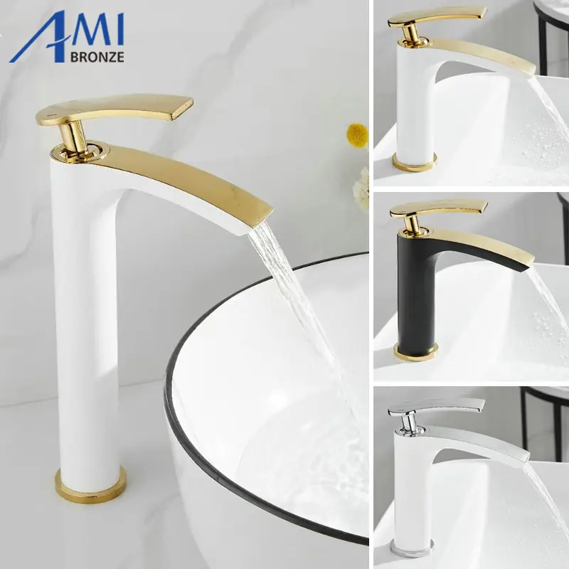 

Amibronze Waterfall Basin Faucet Brass Mixer Hot Cold Mixer Basin Tap White/Chrome/Gold/ Bathroom Faucets 8186S