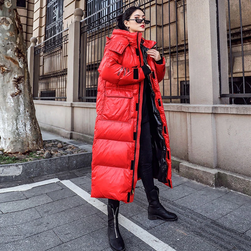 Зимняя Глянцевая парка 2020 спортивная теплая куртка женское Свободное длинное
