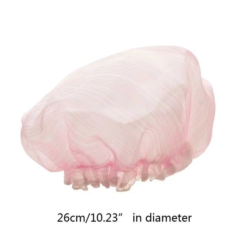 

Waterproof Double Layer Shower Cap Pink Striped Ruffles Lace Reusable Bathing Hair Cover Elastic Band Women Bath Hat