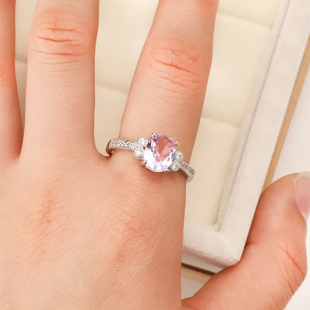 

Best selling European and American fashion S925 silver wedding ring zircon lady purple goose egg crystal jewelry gift