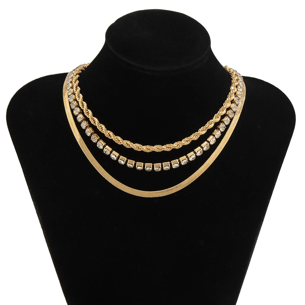 

3Pcs/Set Flat Blade Snake Tennis Chain Necklace for Women Boho 2021 Vintage Rhinestone Crystal Twisted Necklace Jewelry Gifts