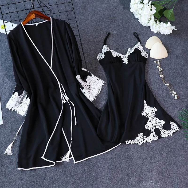 

Summer Night Robe Sexy Women 2PC Strap Top Suit Sleepwear Sets Casual Pajamas Home Wear Nightwear Sleep Kimono Bath Gown