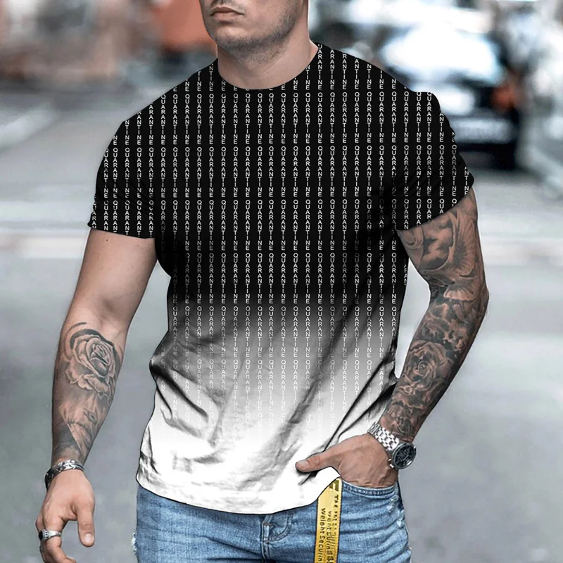 

2021 Summer New 3D Striped Printed Tops Casual Gym Fitness Sports Shirt Men's Running Quick-Drying Sweat Absorbing Short Sleeve