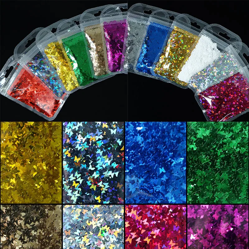 

1bag Holographic Butterfly Nail Art Glitter 5g Micro Laser Star Flakes 3D Silver Gold Sequins Polish Manicure Nail Decoration