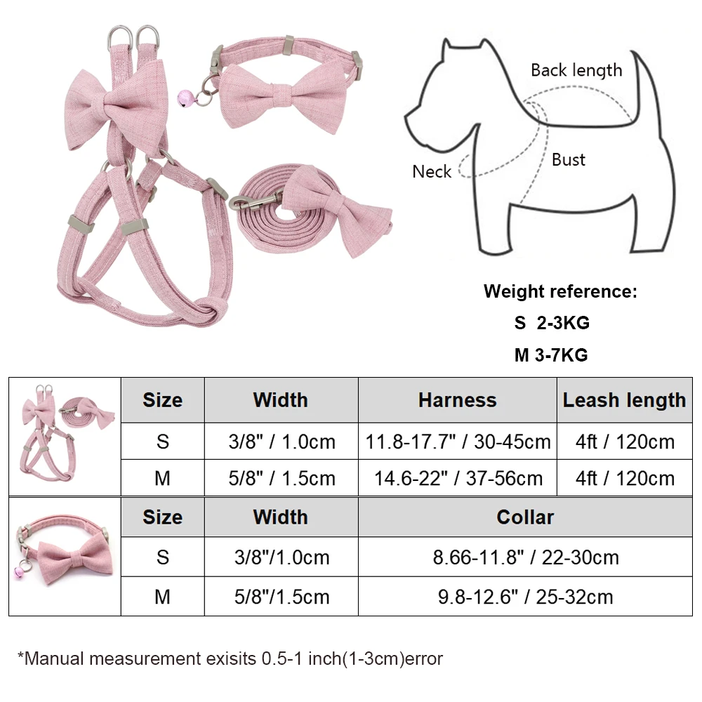 

Dog Harness Leash Collar Set Soft Adjustable Cute Double Layer Dog Harness Collar Leash Outdoor Walking For Small Medium Pet