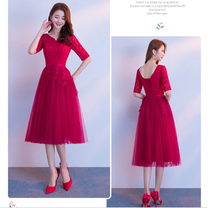 JYX79 # платье подружки невесты с круглым вырезом и коротким рукавом на шнуровке