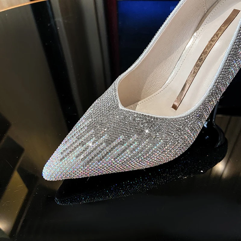 

Pumps Women Bling Crystal Party Shoes Dropshiping Luxury Banquet Shoes Pointed Toe Stiletto Heeled Rhinestones High Heels Ladies