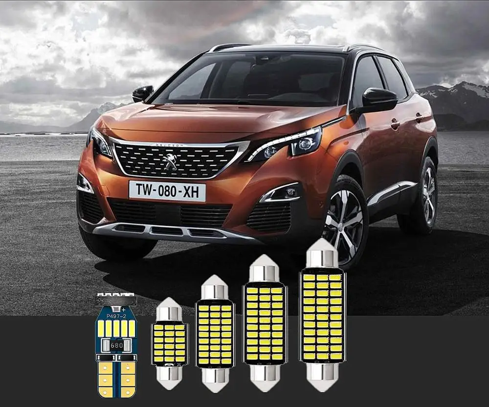 

6pcs white LED car Dome Map Door Glove Box Licensr lights T10 For Peugeot Manager Grand Raid 607 405 508 505 406 407