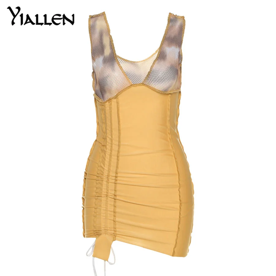 

Yiallen Summer Y2K Dresses For Women Sexy Low Chest V Neckl Sleeveless Bodycon Dress New Fashion Casual Streetwear Wild Hot