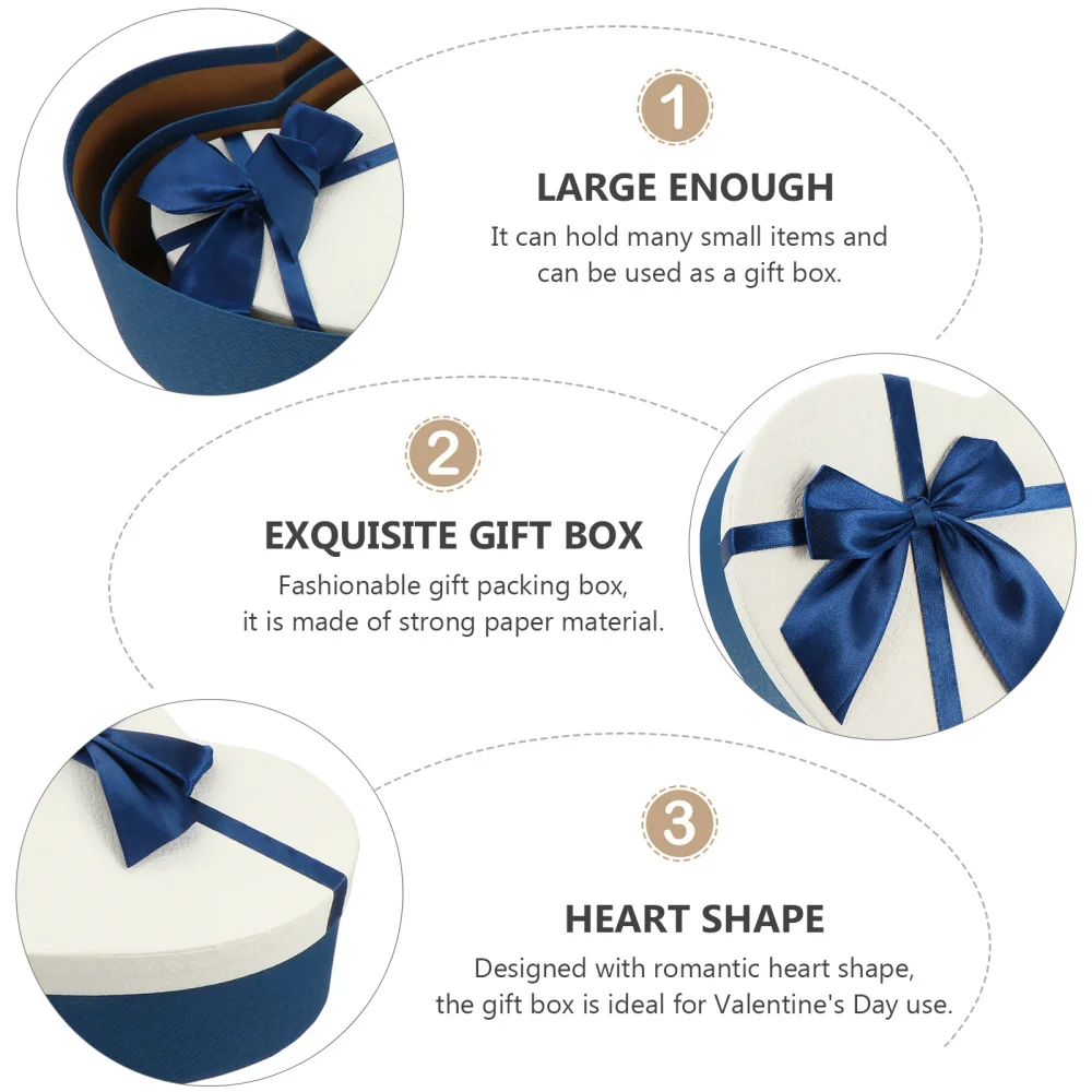 

3pcs Heart Shaped Present Boxes Bow-knot Gift Case Fashionable Gift Box