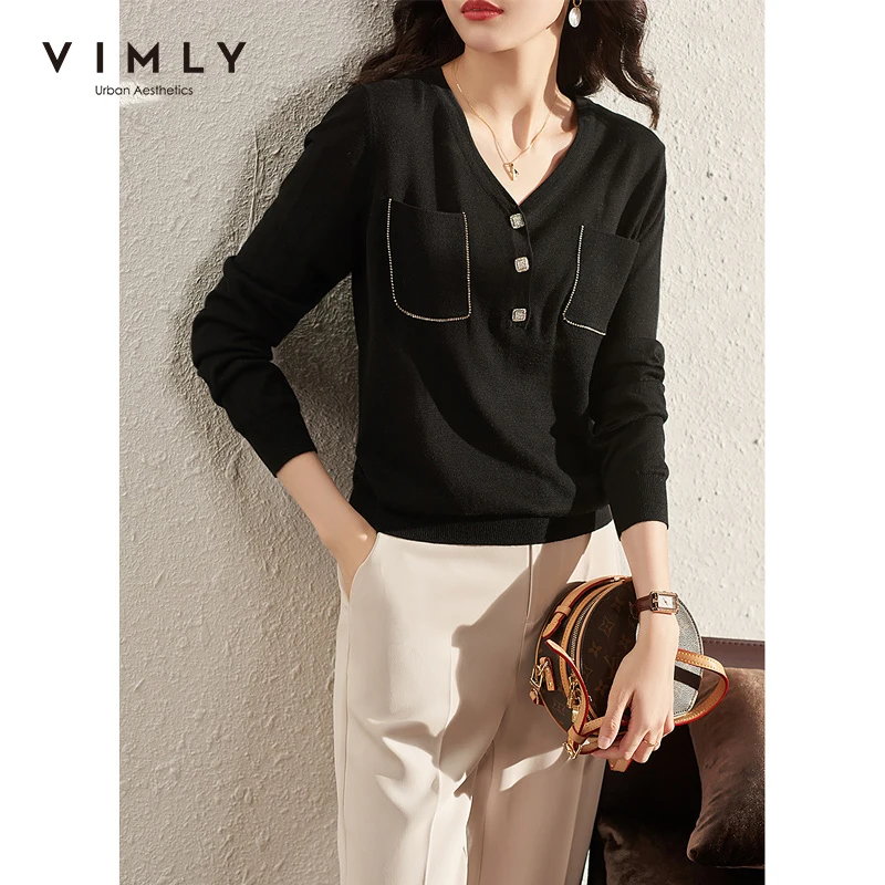 Свитер Vimly с длинным рукавом женские осенние модные топы пуговицы v-образный
