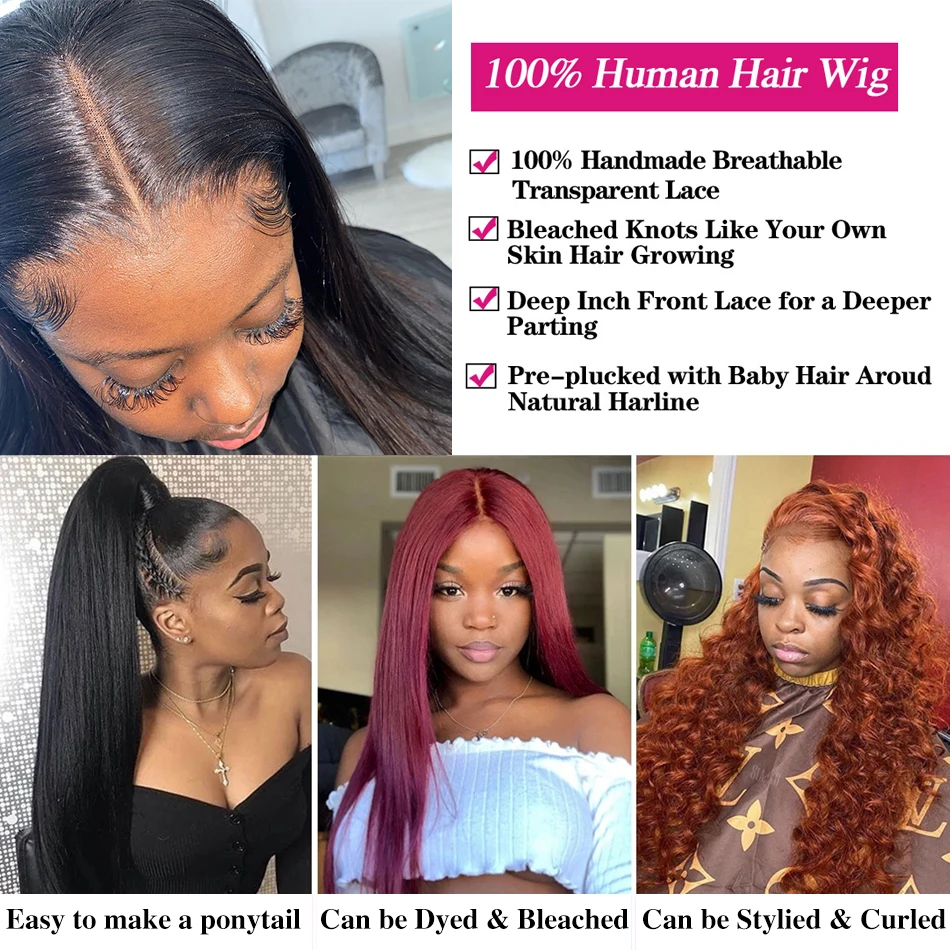 

10-16 Inches Straight 1x4 Swiss Lace Closure Bralizian Human Hair Wigs Pre Plucked Double Weft Remy Hair Wig For African Women