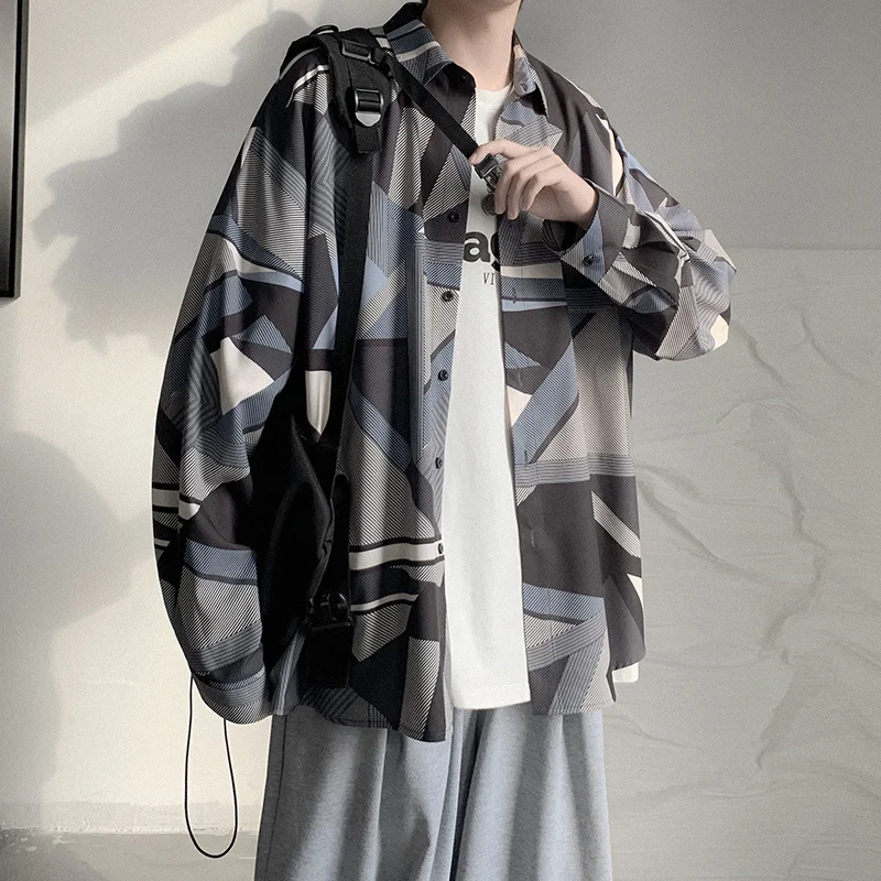 

Korean Style Casual Shirts Loose Long Vintage Sleeve Summer Fashion Streetwear Shirts Hombre Men's Clothes Db60sh