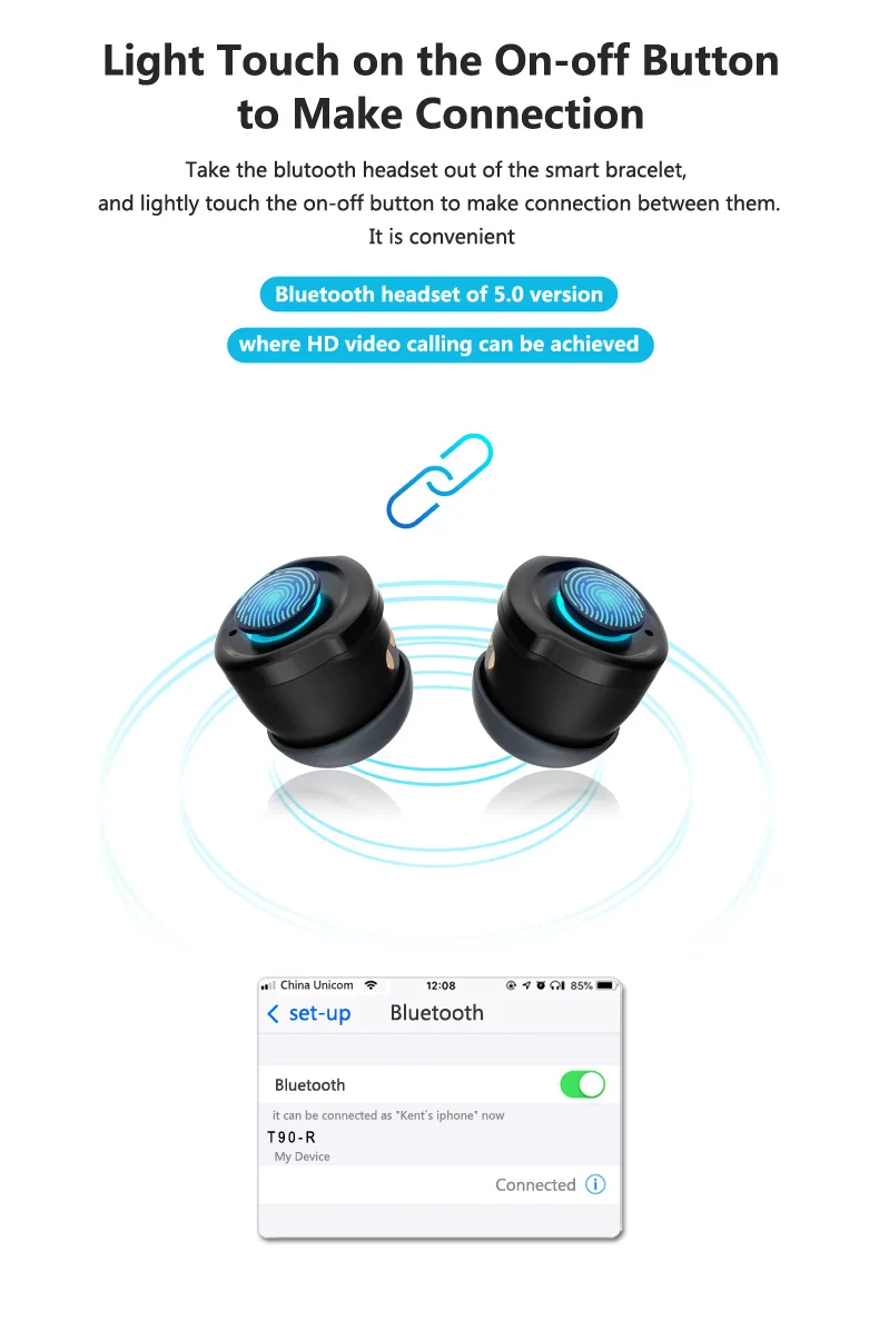 T90 фитнес-браслет Bluetooth 5,0 с беспроводными наушниками IP67 водонепроницаемые спортивные Смарт-часы для телефона Android IOS