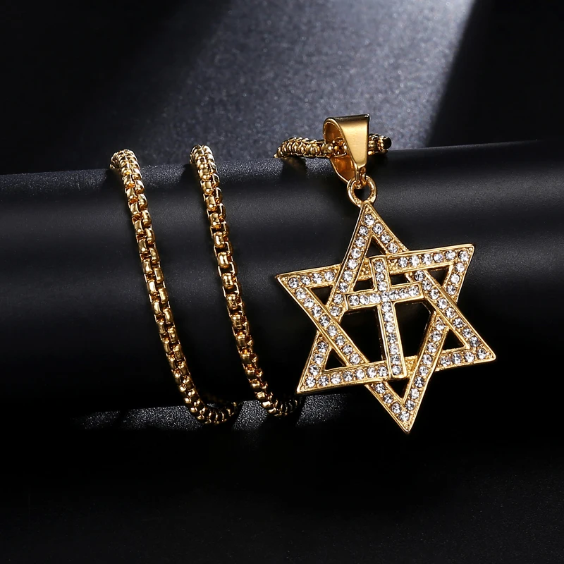 D & Z Iced Out Bling Rhinestone Star of David Cross Подвеска Ожерелье для мужчин и женщин аксессуары в
