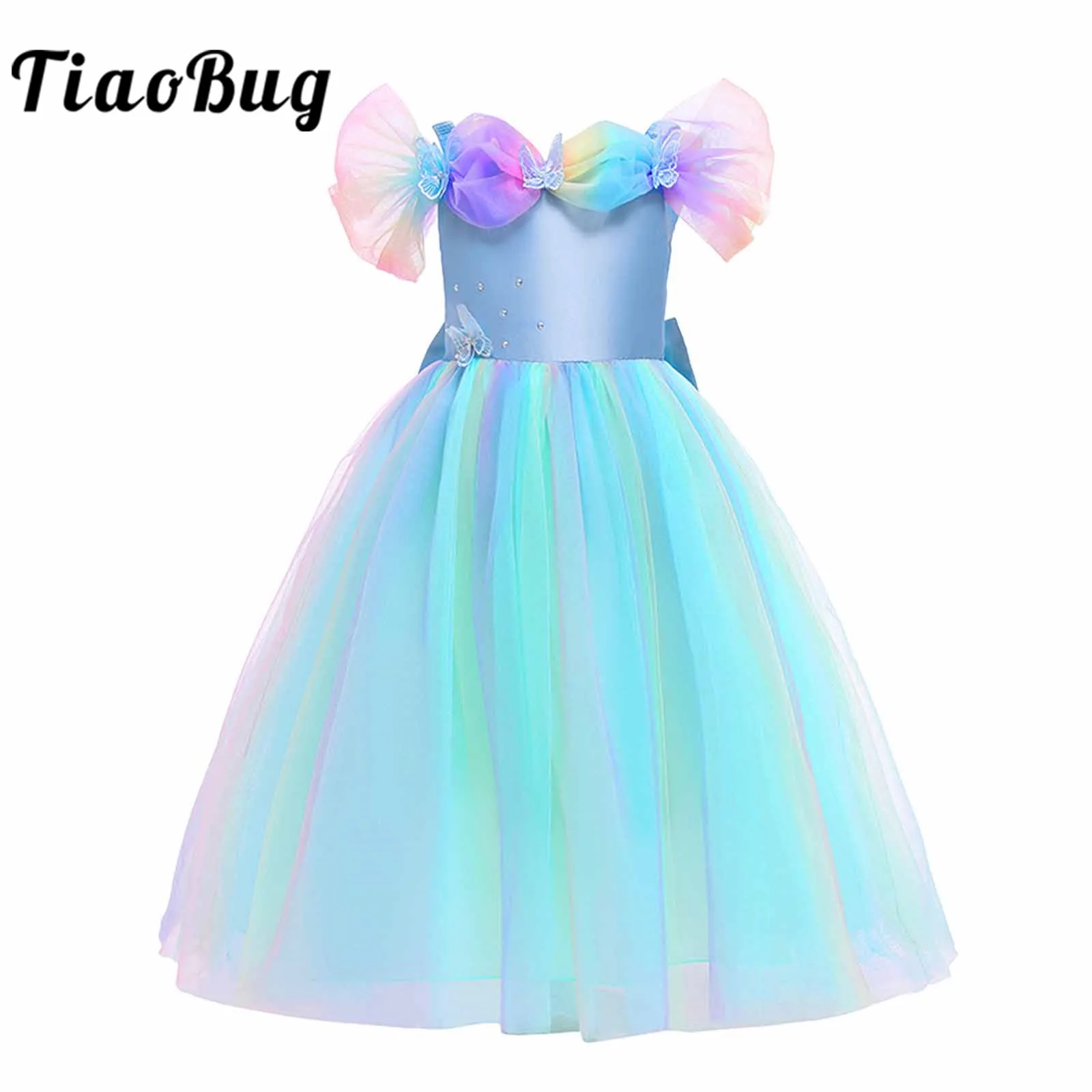 

Flower Girl Dresses Bowknot Mesh Tutu Party Dress for Girls Kids Cosplay Princess Dress Up Costume Child's Elegant Pageant Dress