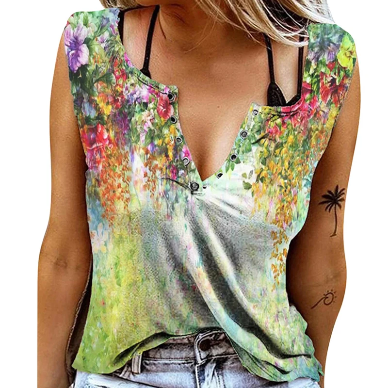 

Casual Vintage Vest Tops Women's Summer Sleeveless Fashion Blouse Butterfly Print Zip Crew Neck T-Shirt Comfortable Lady Vest